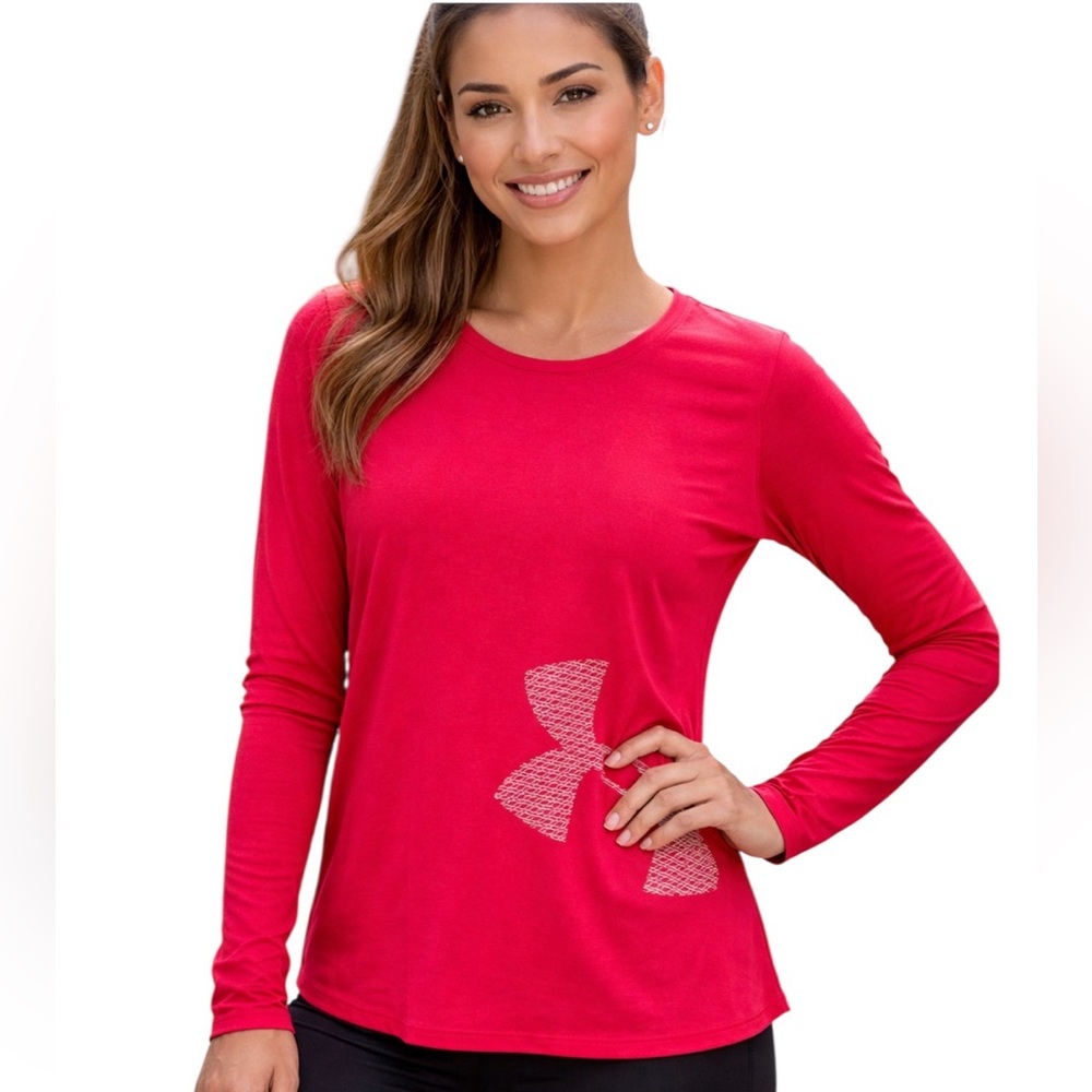 Under Armour Women’s Pink Loose Fit Heat Gear Tech Long Sleeve Shirt size Medium